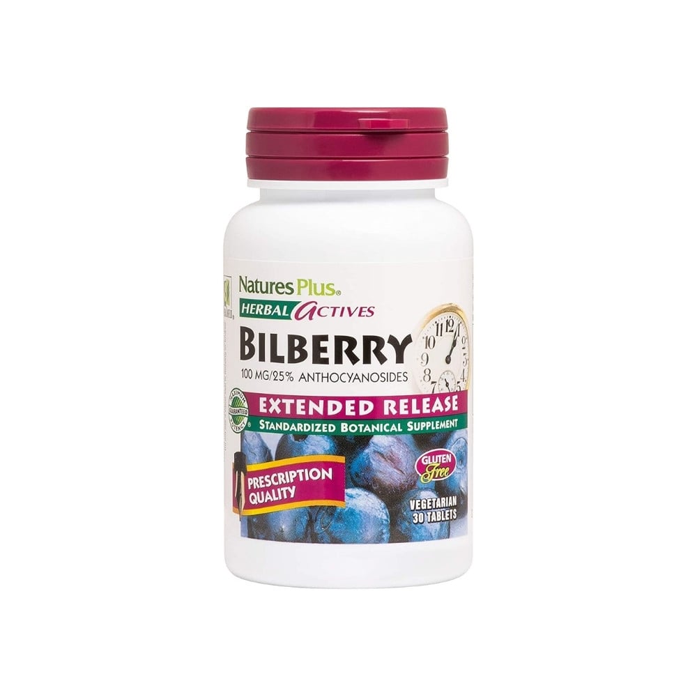 Natures Plus Herbal Actives Bilberry 100mg 25% Anthocyanosides 